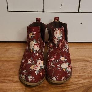 Maroon floral bootie